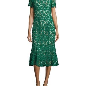 Shoshanna Green Park Floral Lace Midi Cocktail Dress